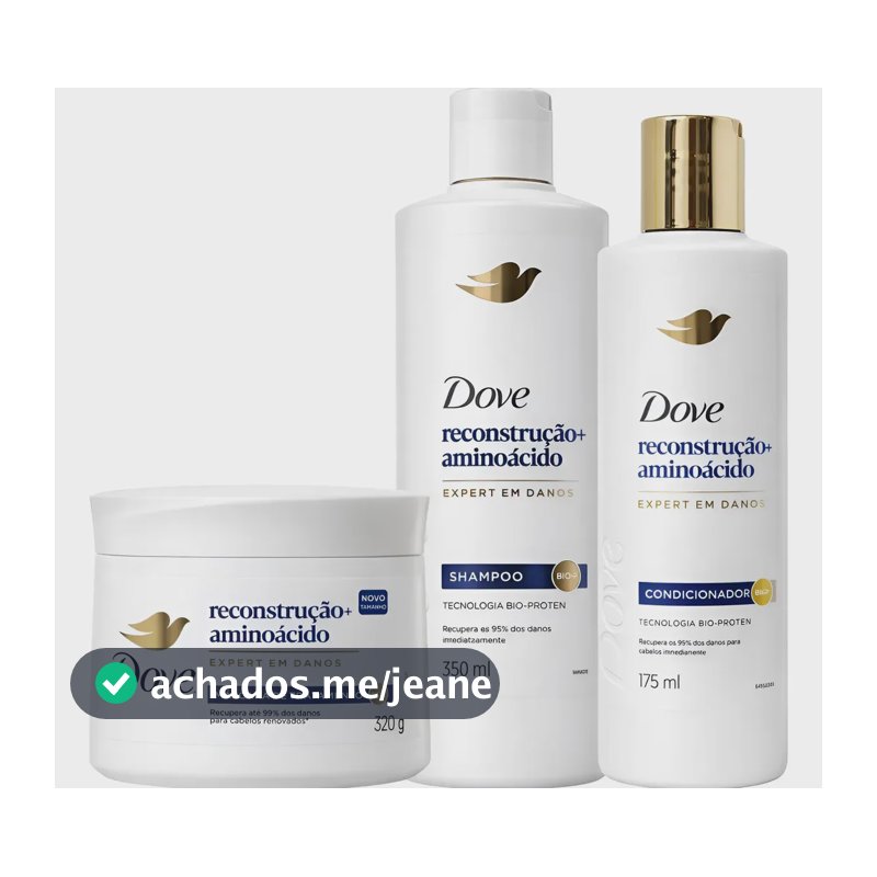 Kit Shampoo, Condicionador e Máscara Dove Reconstrução + Aminoácido para 99% Menos Danos