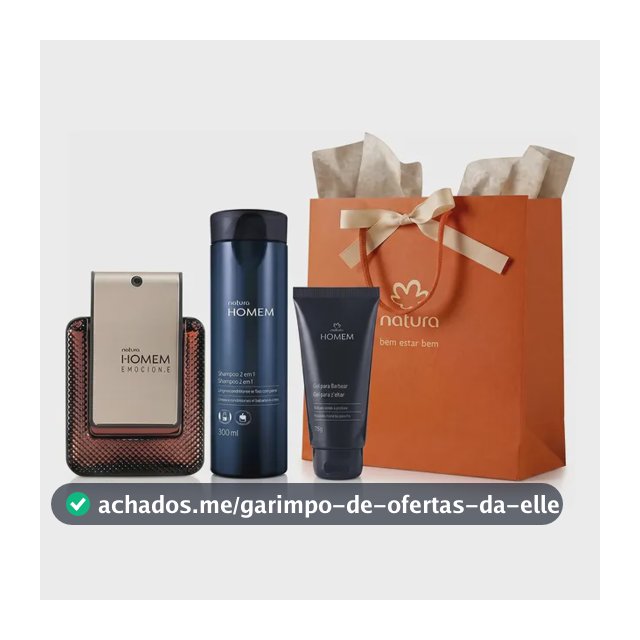 Kit Presente Natura Homem Emocione: 1 Deo Parfum Evolution + 1 Gel Para Barbear 75g + 1 Shampoo 2 Em 1 + 1 Sacola M