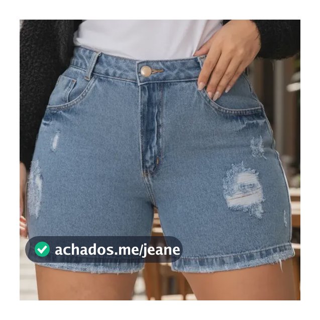 Short Jeans Plus Size Barra Feita Cinza Cintura Alta Azul 56
