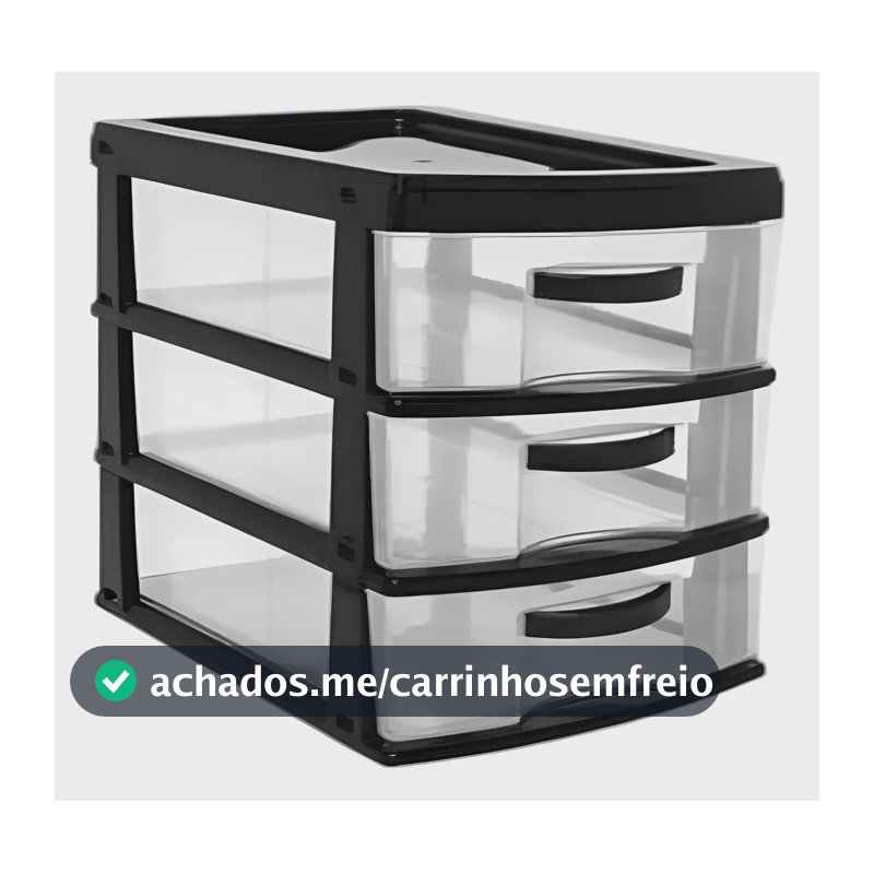 Gaveteiro Multiuso Organizador 3 Gavetas Jaguar Utilidades Preto