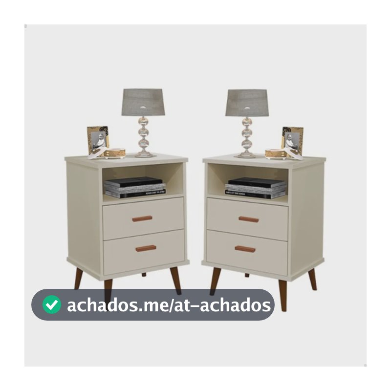 Kit 2 Mesa De Cabeceira Criado Pé Palito Retrô Quarto Itália Brilhante Off White