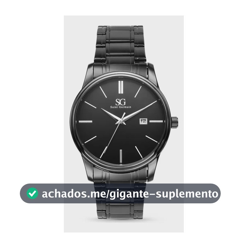 Relógio Chroma Masculino Preto Saint Germain Clássico Caixa Preta Detalhes Prata 42mm