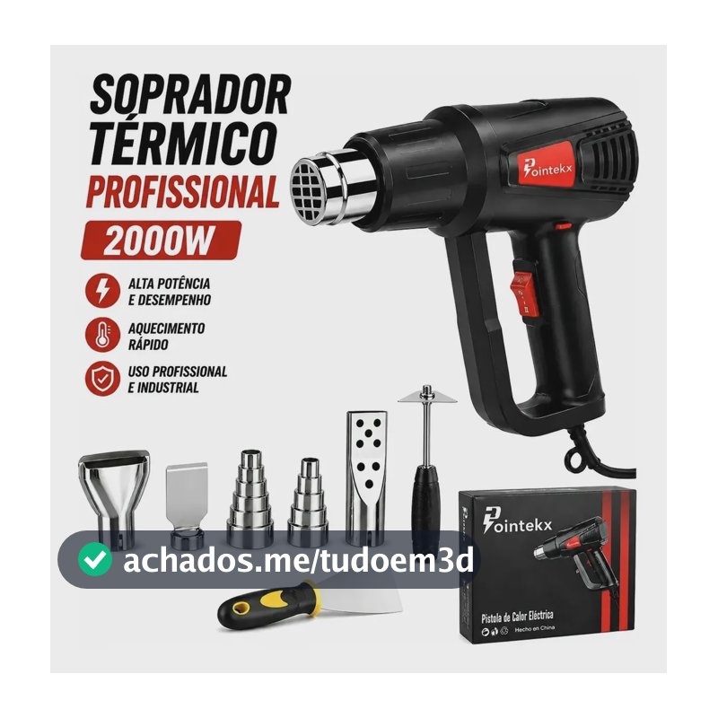 Soprador Térmico 2000w Pistola Ar Quente 2 Níveis 600°c 110v Preto 220v