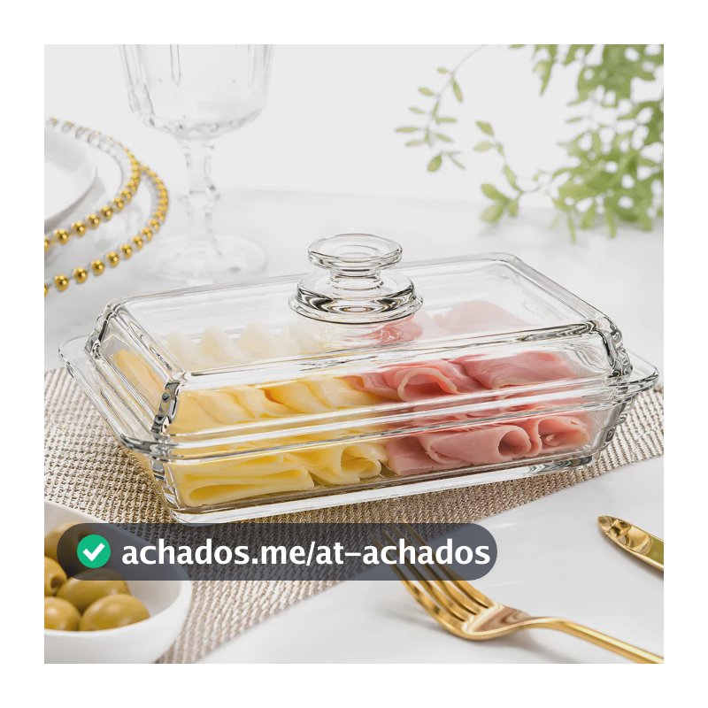 Porta Frios Vidro C/ Tampa Queijo Presunto Luxo Divisória Cristal Elegante Mesa Posta Marca: MultiOn
