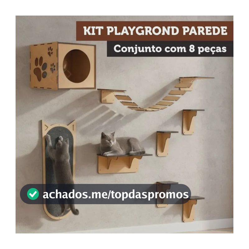 Arranhador Parede Gato Mdf Playground Kit Nicho Ponte Degrau Natural / Bege (mdf Cru)