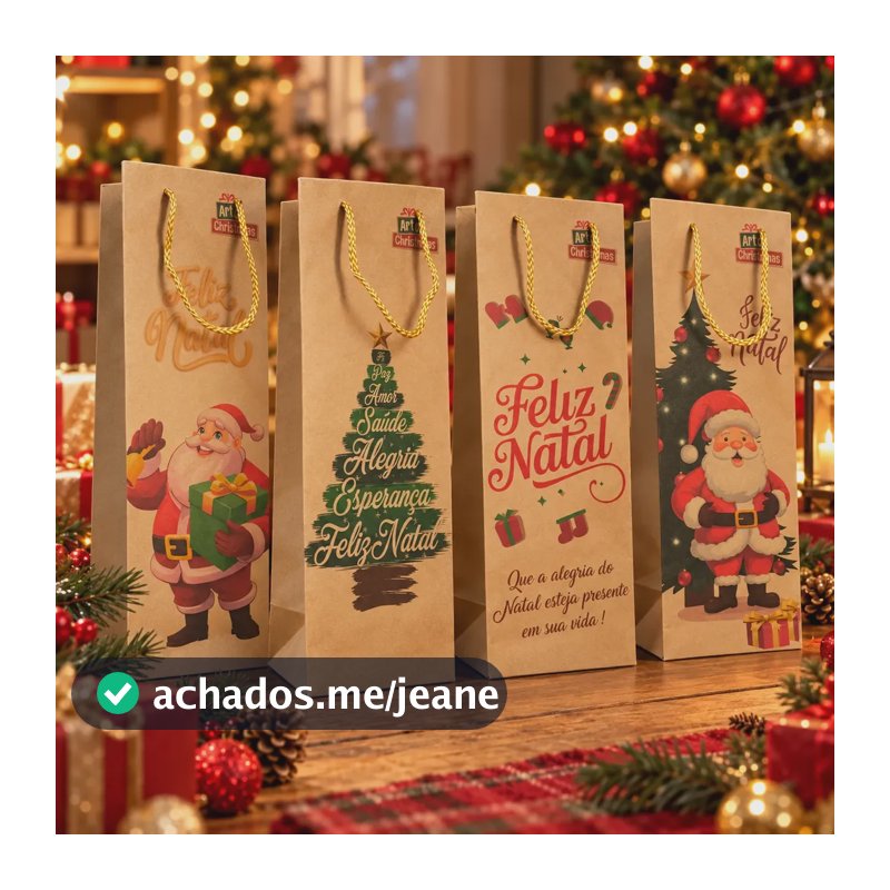 4 Embalagens Presente Natal Para Garrafa De Vinho - 36x9cm