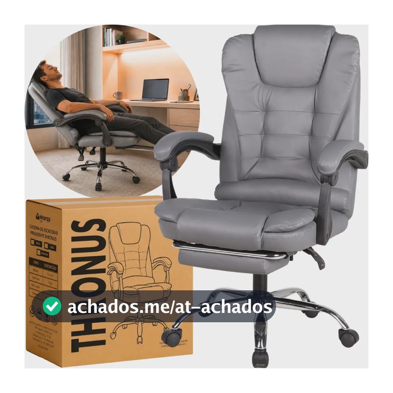 Cadeira de Escritório Presidente Ergonômica Marqs Home Thronus em Couro Sintético Cinza