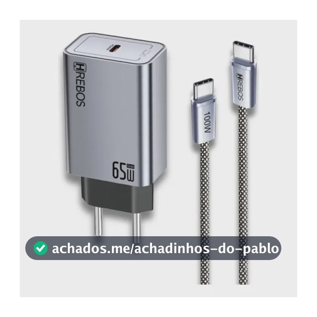 Carregador Usb-c 65w Pd Para Notebook Macbook Celular + Cabo Preto