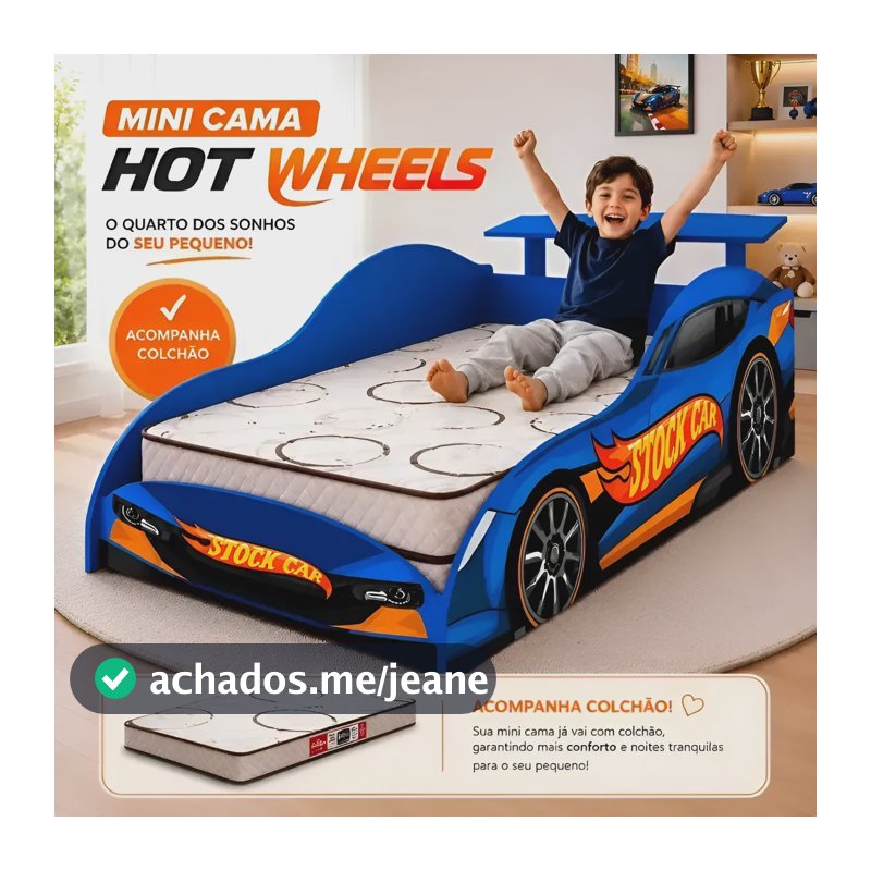 Cama Juvenil Carros Infantil Para Crianças Com Colchão Bela Azul Hot Wheels