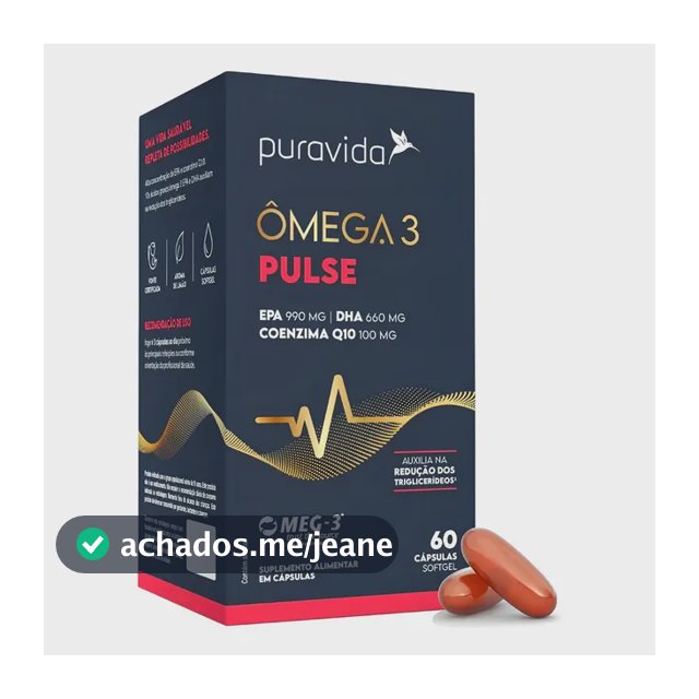 Ômega 3 Pulse C/ Coenzima Q10 Epa 990mg Dha 660mg Pura Vida Sabor 60 Softgels