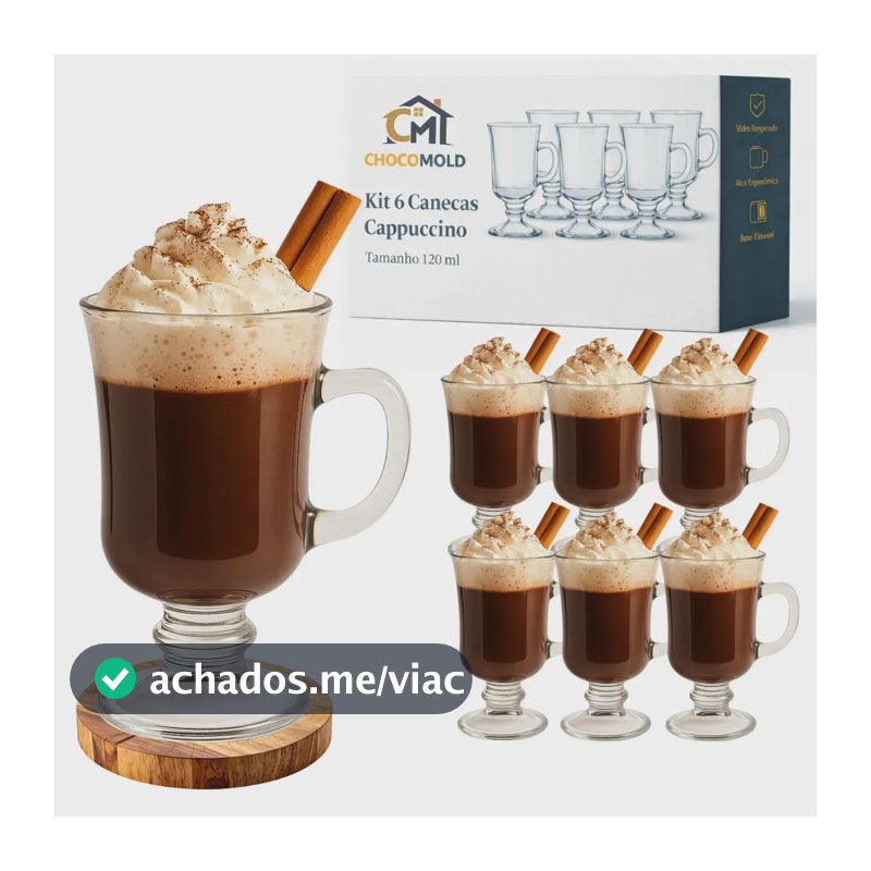 Jogo 6 Canecas Cappucino 120ml Xícara Nespresso Cafeteria Dolce Gusto Vidro Café Transparente