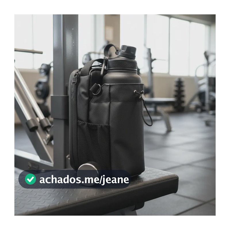Bolsa Academia Com Imã Magnética Com Suporte Para Garrafa Preto Liso