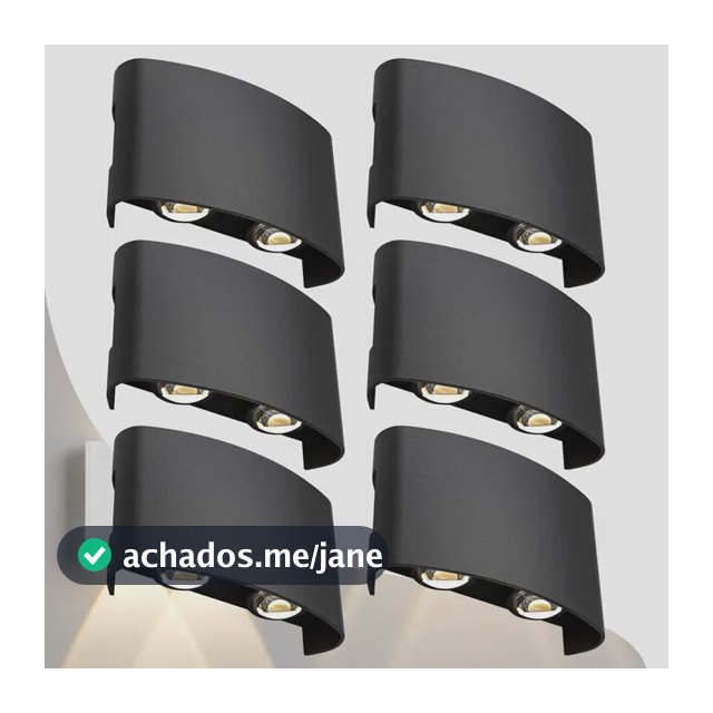 Kit 6 Arandela Led Meia Lua Parede 4w 4 Fachos Branco/ Preto