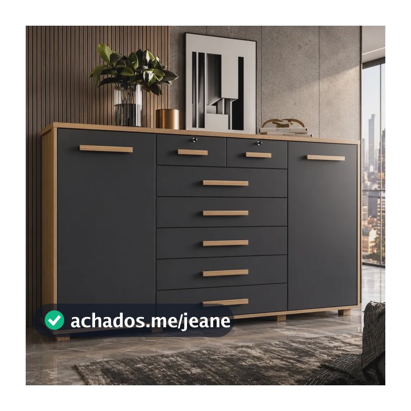 Cômoda Fontana 7 Gavetas e 2 Portas com Cabideiro e Sapateira Freijó/Titanium