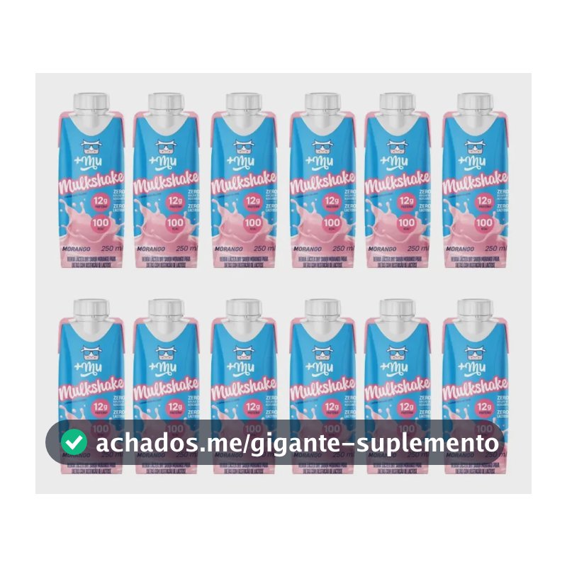 Mulkshake Mais Mu Morango Bebida Proteica 12g Pack 12x250ml Sem Glúten