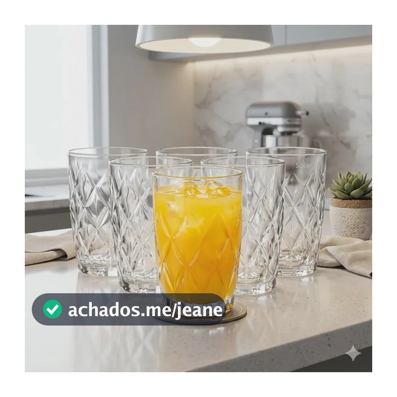 Jogo 6 Copos 370ML Grande Vidro Grosso Luxo Diamond Resistente Transparente Drink Água Suco Restaurante Bar Casa Diamante Pítia