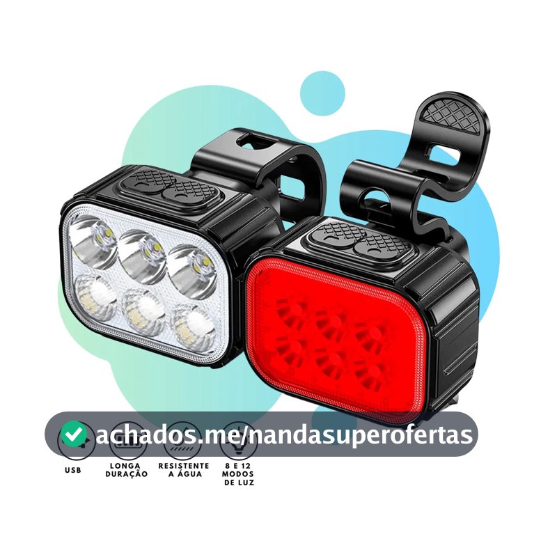 Kit Farol e Lanterna LED Para Bicicleta, YBF, Recarregável USB, Resistente à Água