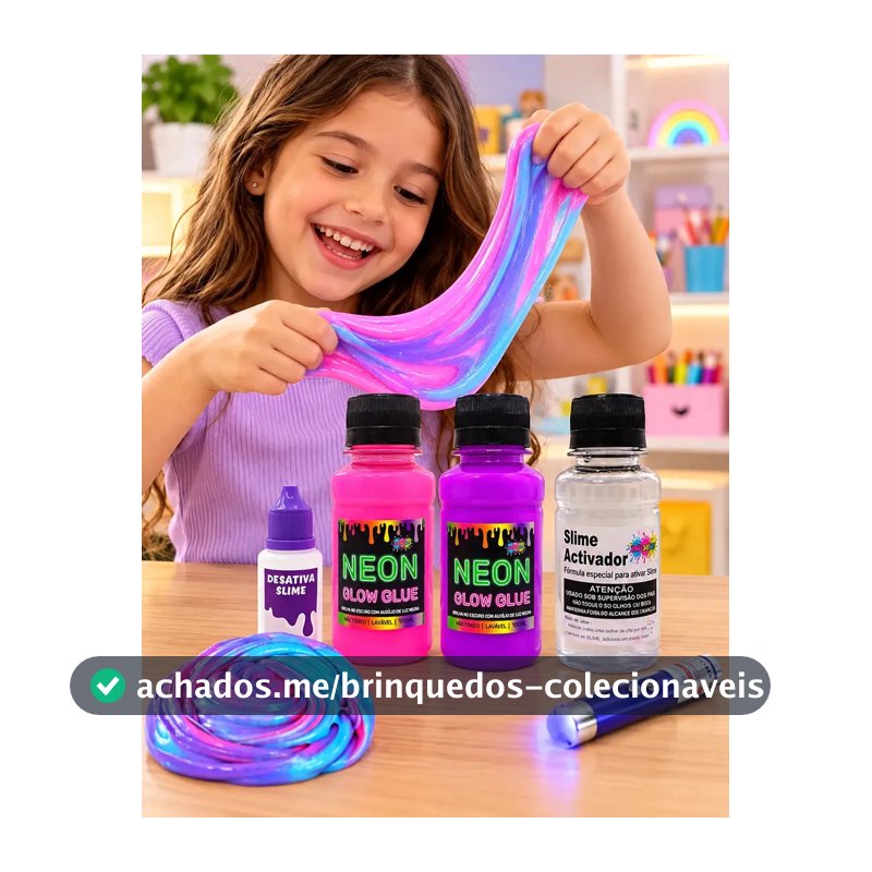 Kit Slime Neon Fluorescente 5 Peças Ine Slime com Cola e Ativador