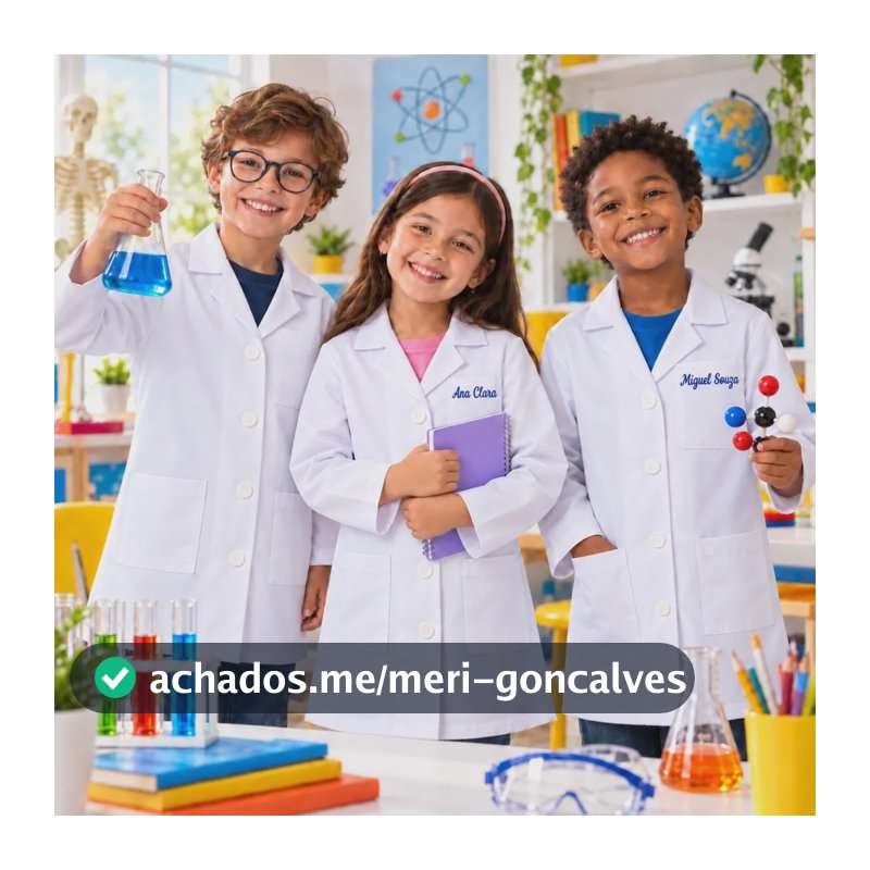 Jaleco Infantil Bordado Nome Personalizado Laboratório Branco 8