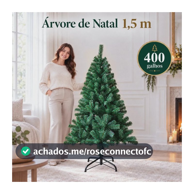Árvore De Natal 1,50m Cheia 400 Galhos Luxo Base Metálica Bello Festas