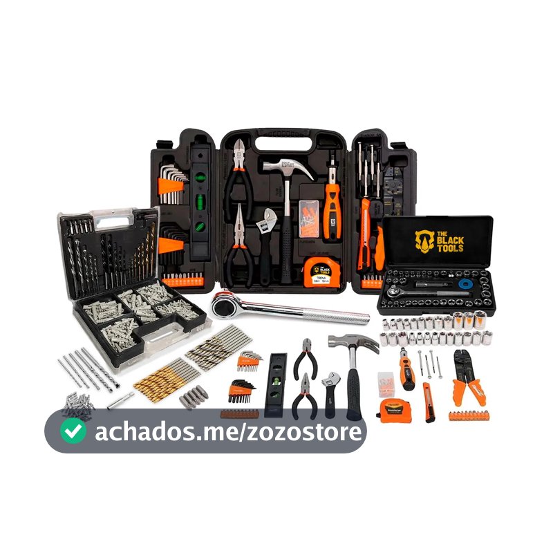 Kit Jogo De Ferramentas 129 Peças Com Jogo De 40 Soquetes Chaves E Kit 300 Peças Brocas E Buchas The Black Tools
