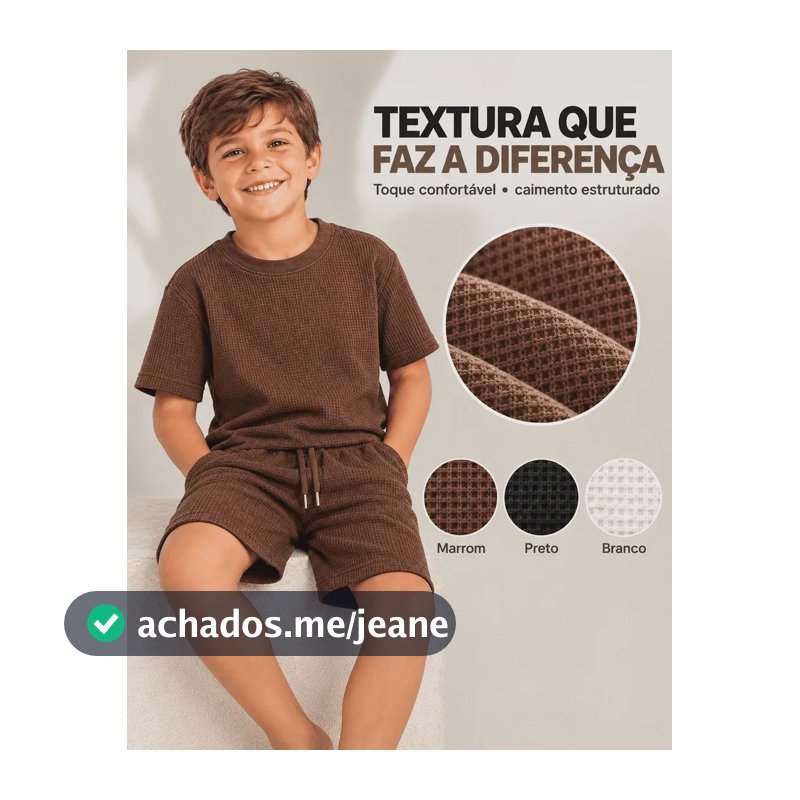 Conjunto Infantil Juvenil Basico Camiseta Bermuda Verão Marrom Tamanho 6 Veste 4 A 6 Anos