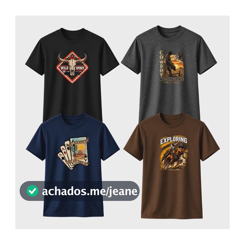 Kit 4 Camiseta T-shirts Country Cowboy Rodeio Texas Western Variável Country Rodeio Peão Cowboy Fram Txc Gg Estampa Localizada