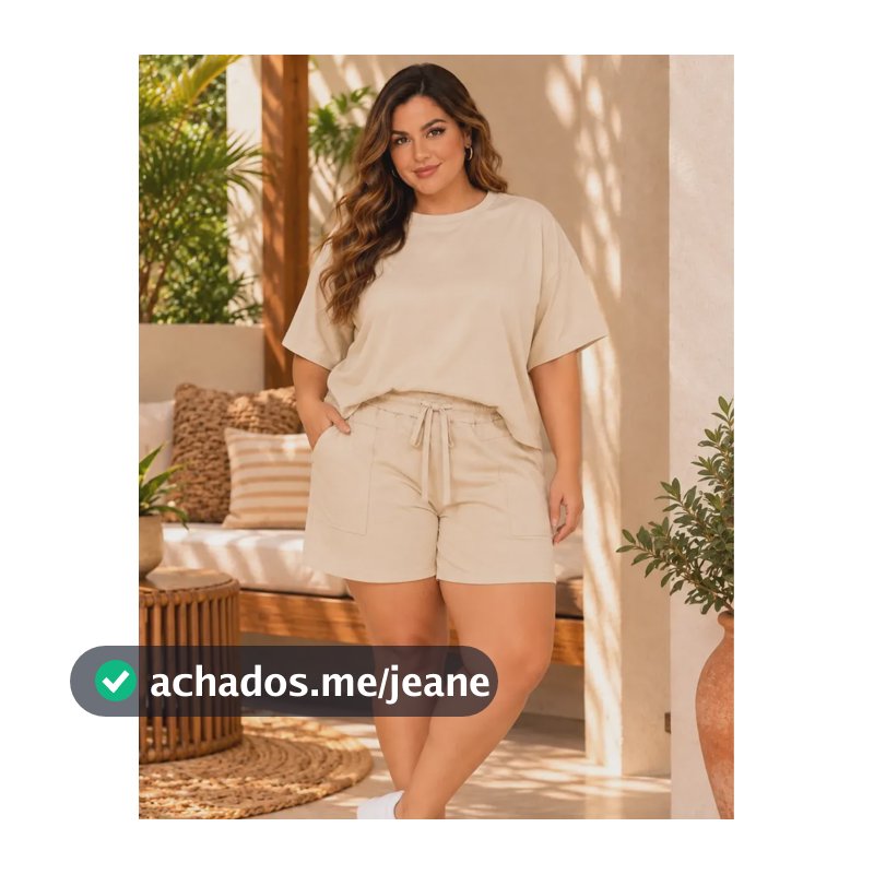 Conjunto Moletinho Feminino Plus Size Moda Confortável Bege G1
