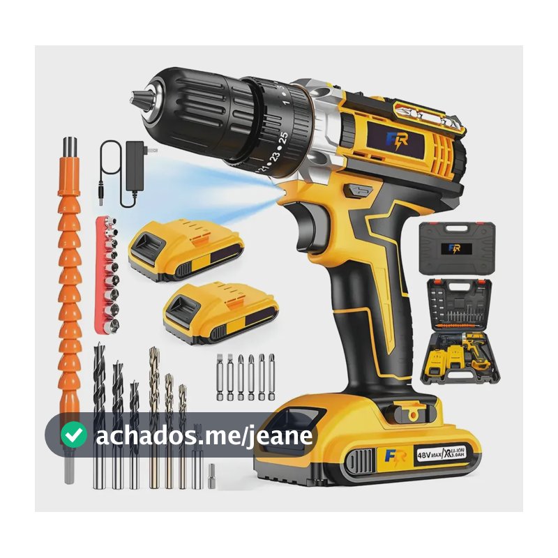 Parafusadeira Furadeira Impacto 3 Funções 48v 2 Baterias Fr Amarelo 127/220v 50 Hz/ 60 Hz