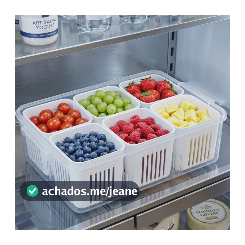 Pote Hermético 6 Divisórias Organizador Geladeira Alimentos Frutas Legumes Frios Kilate Store