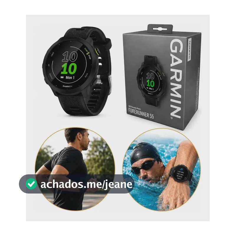 Relógio Garmin Forerunner 55 Monitor Cardíaco Gps 42mm Preto Black Mesh Preto