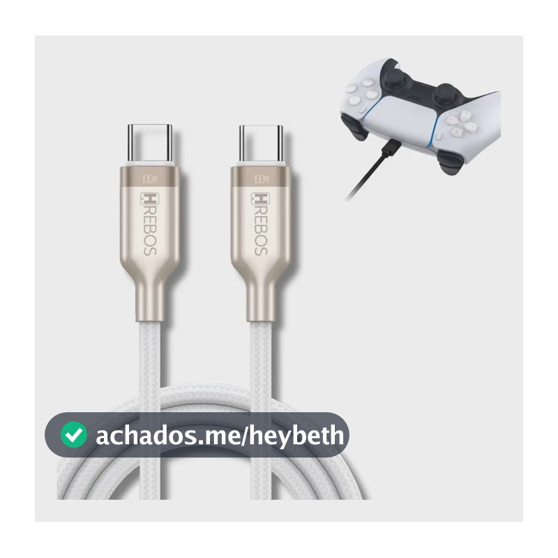Cabo Carregador Usb-c Para Controle Ps5 E Ps5 Pro 2 Metros Cor Branco