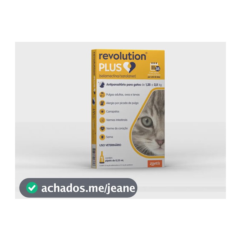 Revolution Plus Pipeta Antipulgas e Carrapatos Gatos 1,25 a 2,5kg