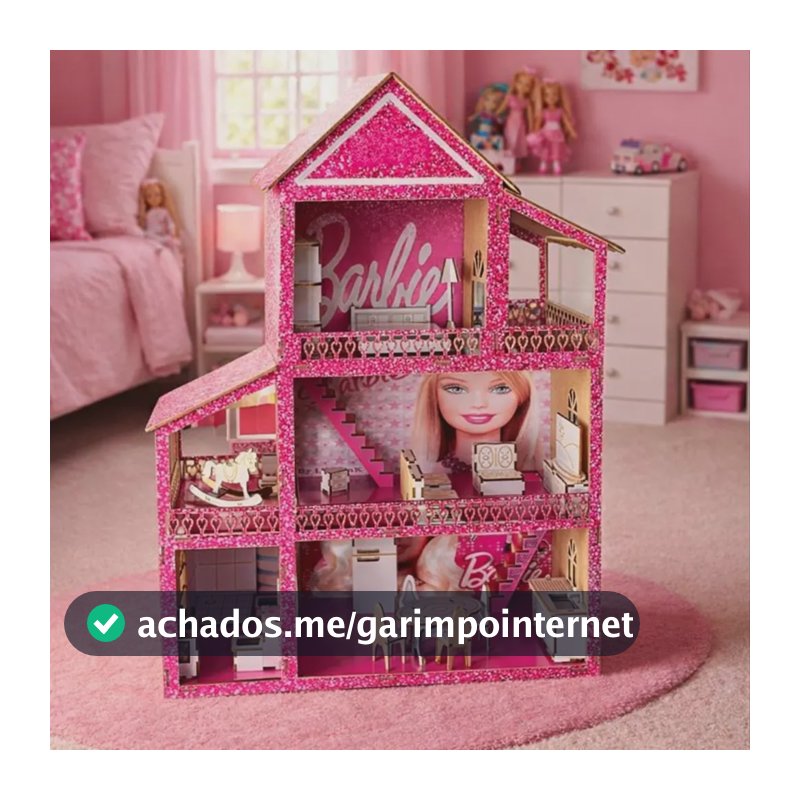 Casinha De Boneca Brinquedo Rosa 22 Móveis Adesivada Mdf Barbie