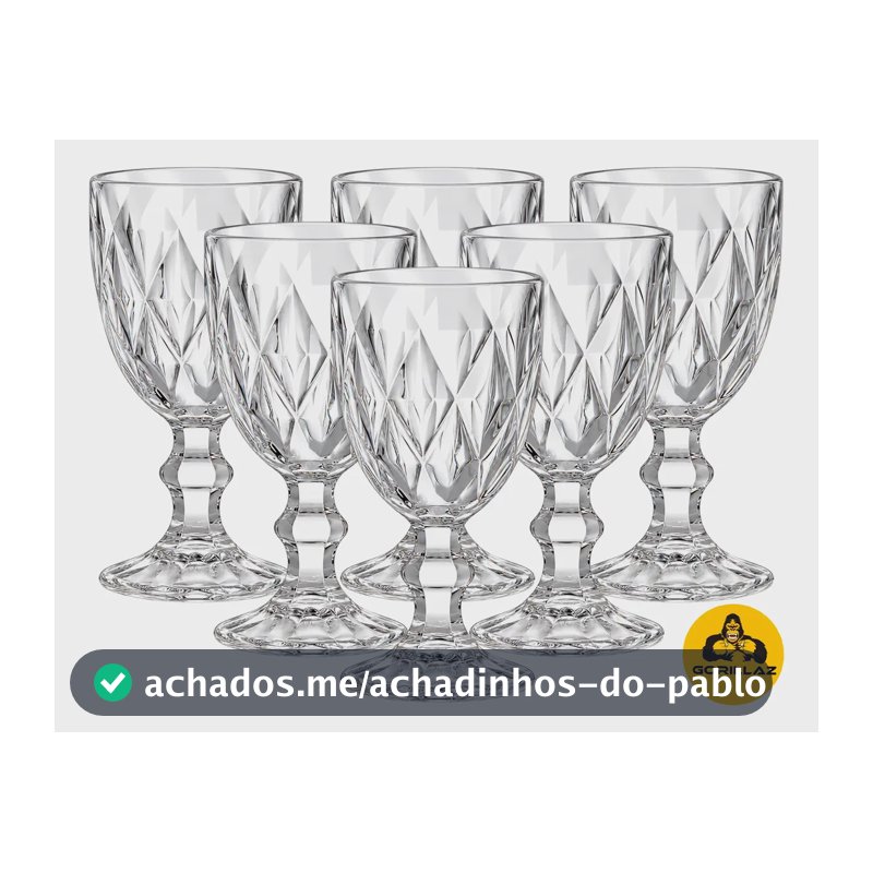 Jogo 6 Taças De Vidro 310ml Diamond Transparente P/ Suco Transparente