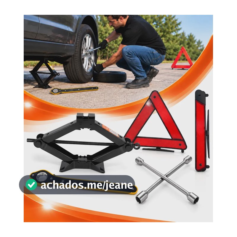 Kit Estepe Macaco Catraca Sanfona 1,5t Chave Roda Triângulo