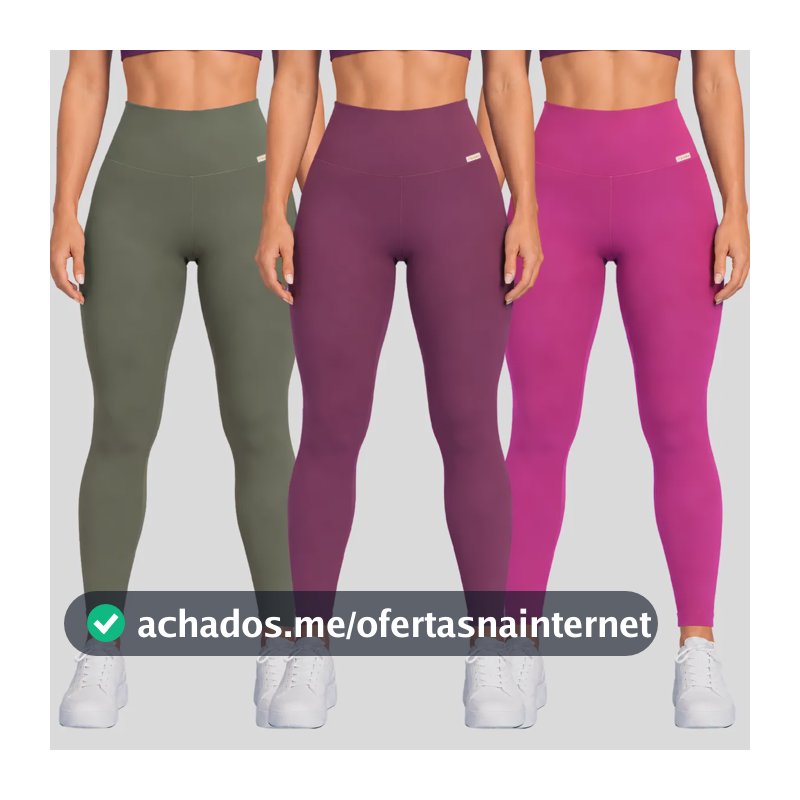 Kit 3 Calças Legging Lisa Feminina Cintura Alta Fitness Verde Militar / Vinho / Rosa Liso G