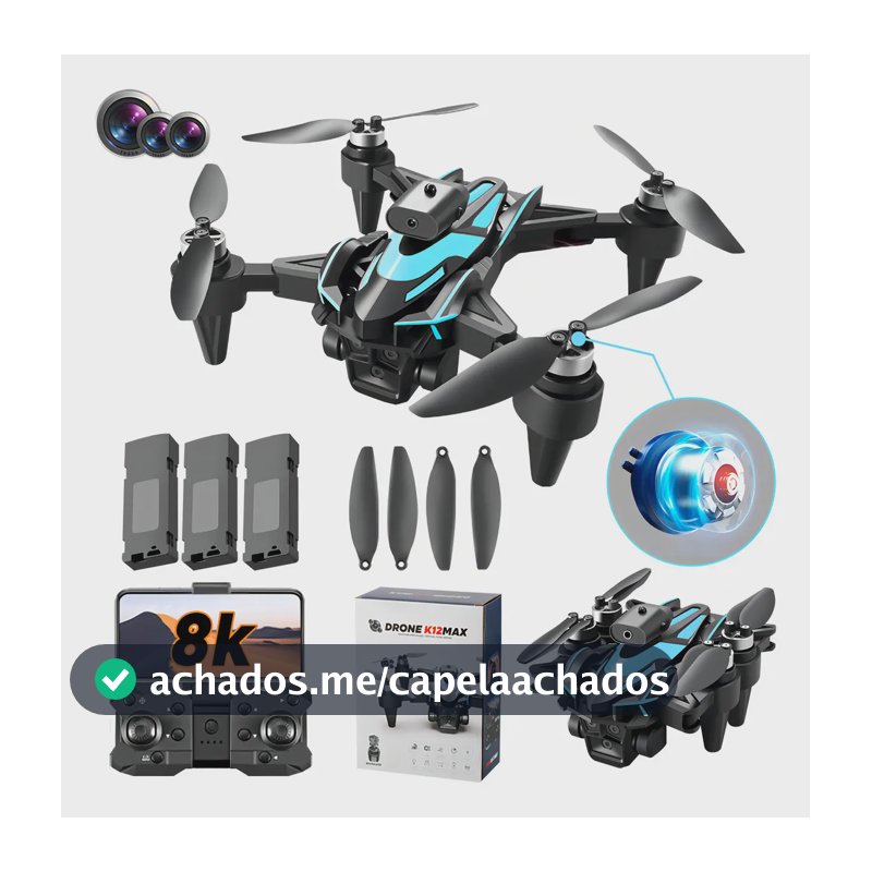 Drone Zll K12max com câmera dupla 8k preta de 2,4 GHz e 3 baterias