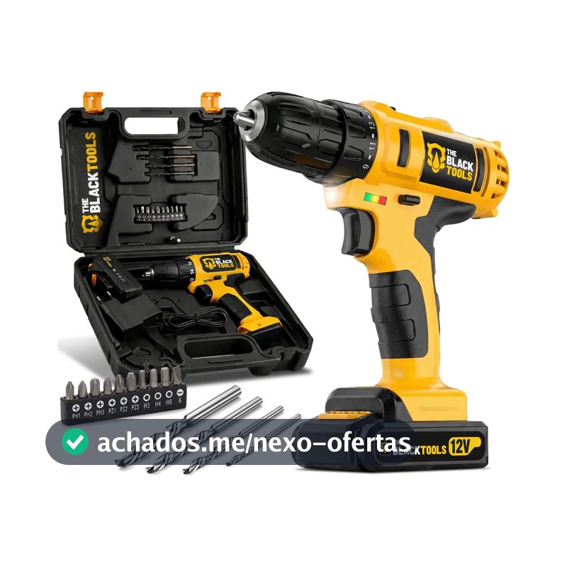 Parafusadeira E Furadeira Sem Fio Bateria 3/8 10mm Com Maleta E Acessorios The Black Tools