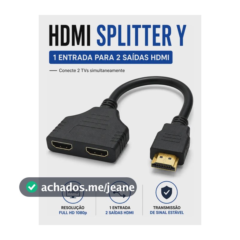 Cabo Hdmi Divisor Splitter Y Duas Saídas Portas 1 Macho Para 2 Fêmea Conexão Em 2 Tvs Em Alta Definição 1080p Conecta Fácil Alta Performance - QueroCase
