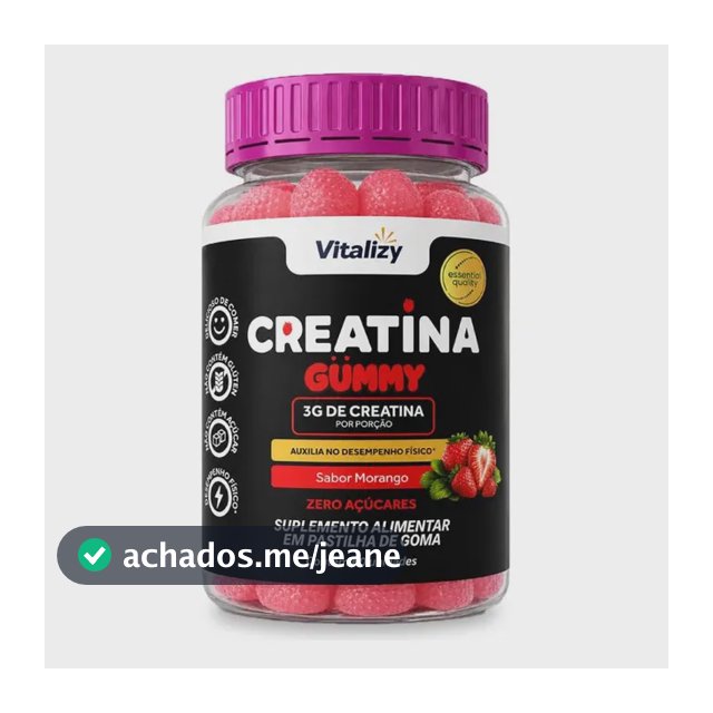 Gummy Creatina 3g Morango Zero Açúcar 60 Gomas Vitalizy Morango