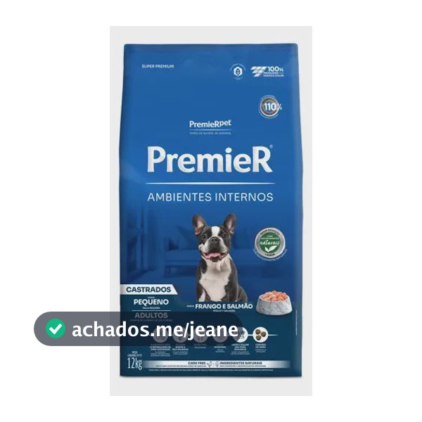 Ração PremieR Ambientes Internos Cães adulto castrados frango e salmão 12kg