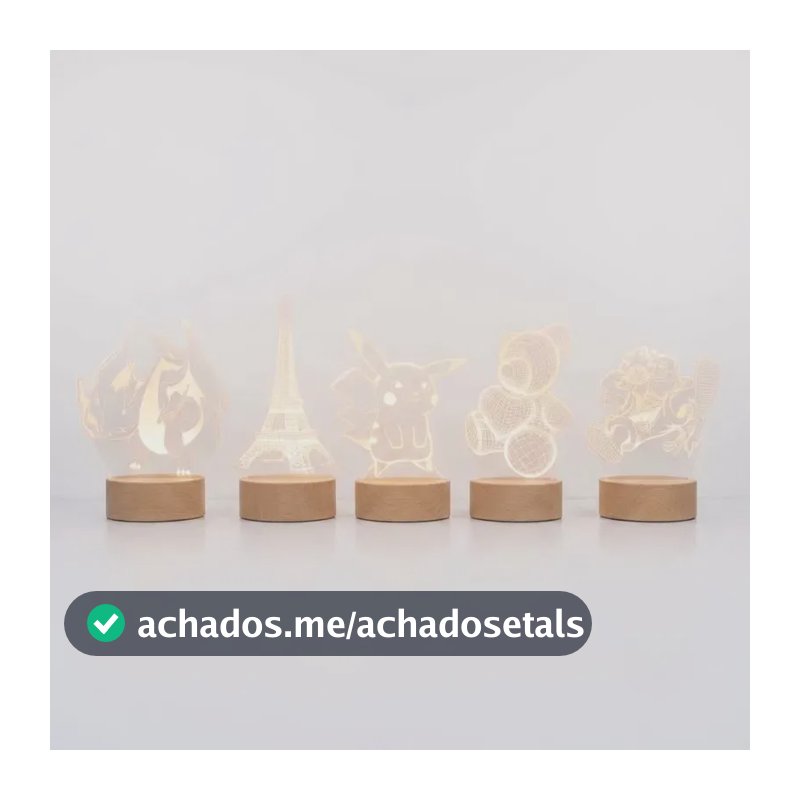 Luminária 3d Led Decorativa Base Branca  Usb Presente Geek Pikachu