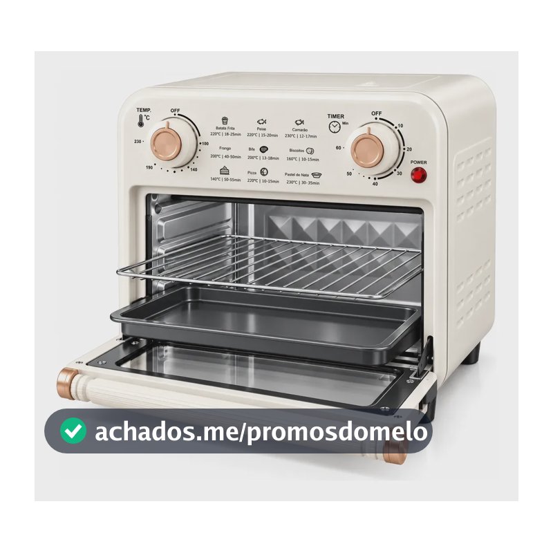 Fritadeira Air Fryer Vintage Retrô 12l 1200w 3 Em 1 Branco Branco 220v