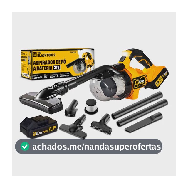 Aspirador De Pó Portátil Industrial Profissional Filtro Hepa Bateria 21v Acompanha 6 Acessórios Tap21a The Black Tools