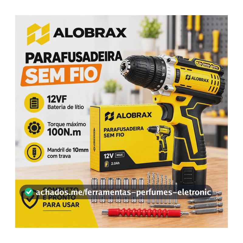 Furadeira Parafusadeira 12V Sem Fio Kit Completo Brocas Bits Soquetes Eixo Flexível Bateria Lítio