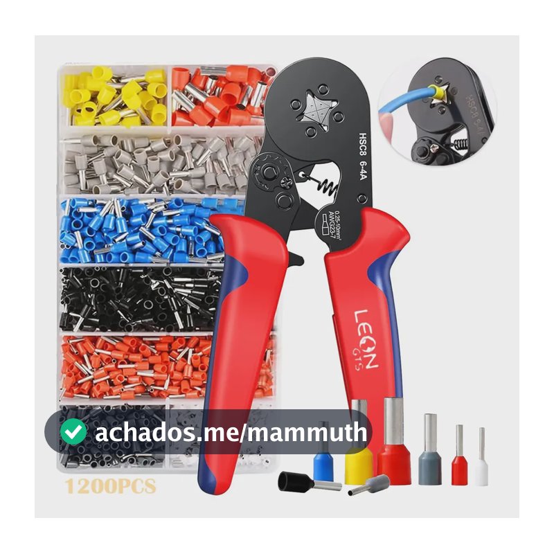 Kit Alicate Crimpar Prensar Fio C/1200 Terminais Ilhós E Box