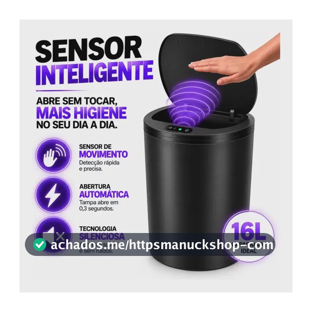 Lixeira Inteligente Automática Redonda Recarregável USB‐C Sensor para Cozinha Banheiro Escritório