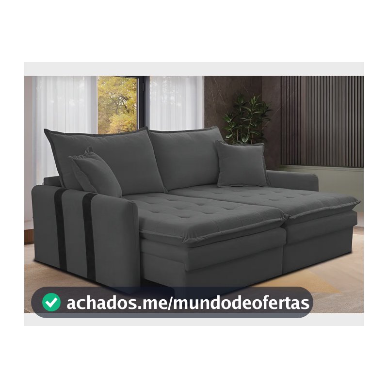 Sofá Sem Caixa Retrátil 1,80m Soft Bonnie Boucle Cama Inbox Cor Cinza-escuro