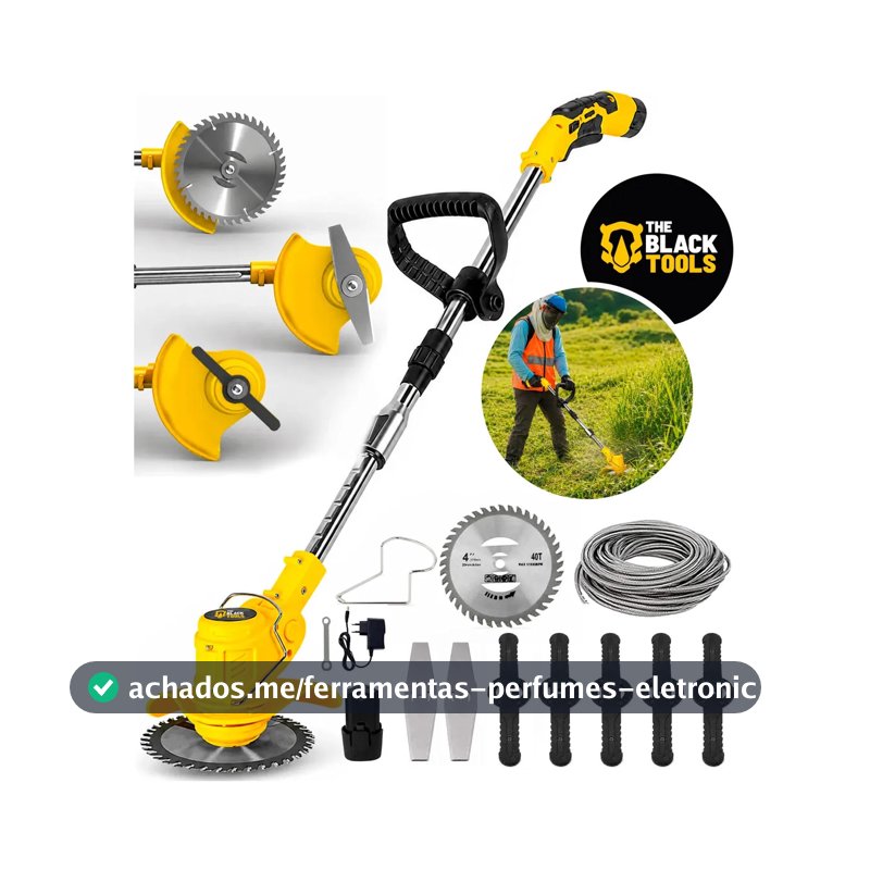 Roçadeira Aparador Grama A Bateria Recarregável 460w Profissional Com Acessórios Tcg12b The Black Tools
